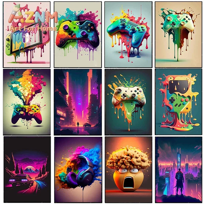 Esports Gaming Poster - Lukisan Kanvas Vintage Berwarna-warni Punk Neon