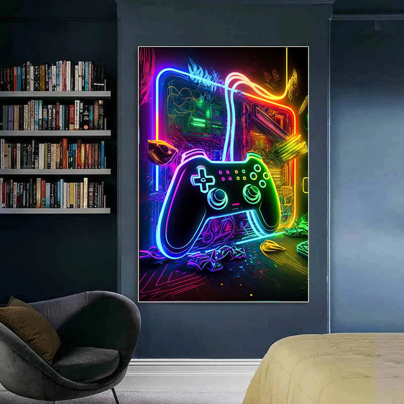 Lukisan kanvas Game Neon penge - Esports Gaming Poster ulasan dan harga