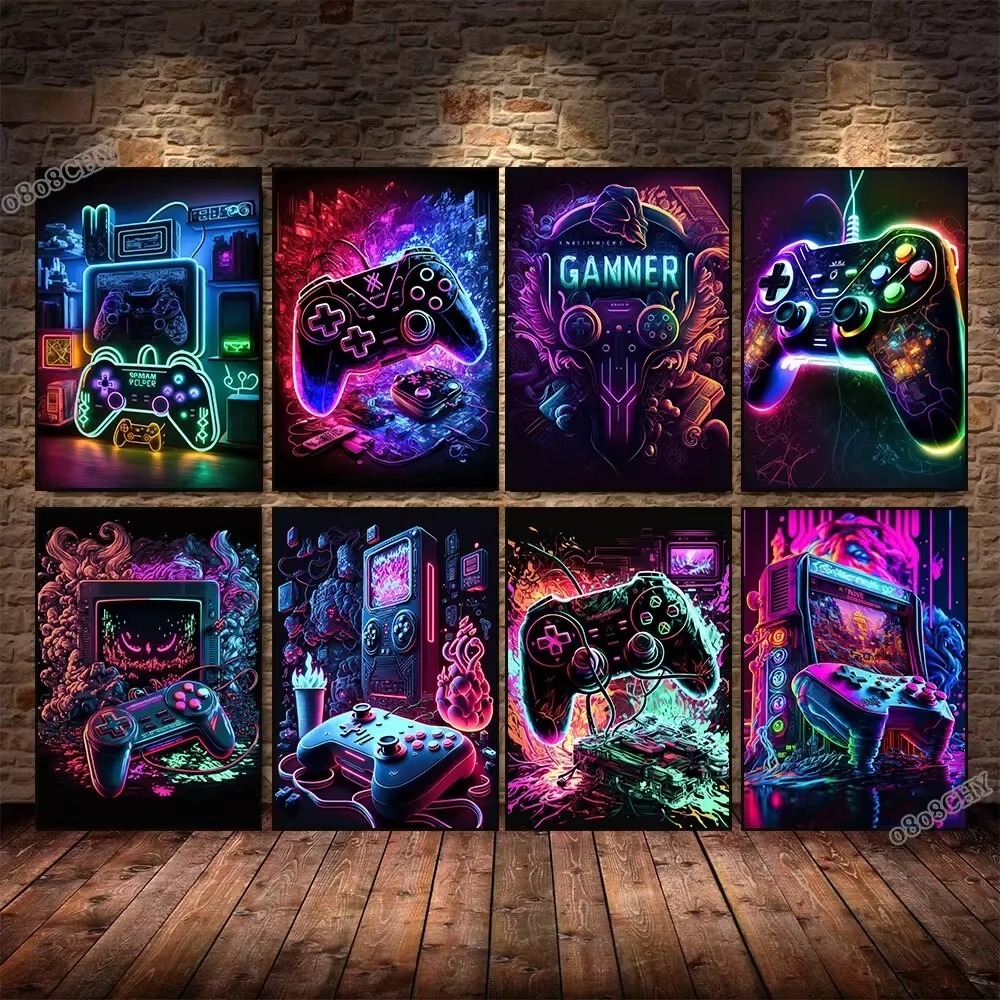 Lukisan Kanvas Game Neon Penge - Esports Gaming Poster ulasan dan harga