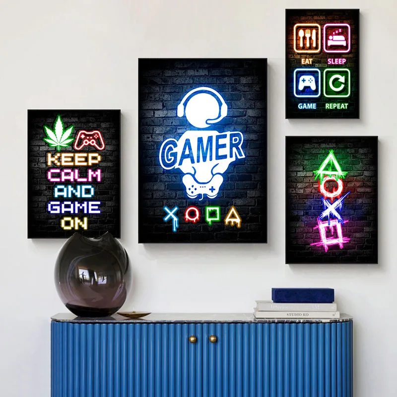 Poster Kanvas Gaming Neon Eat  - Esports Gaming Poster ulasan dan harga