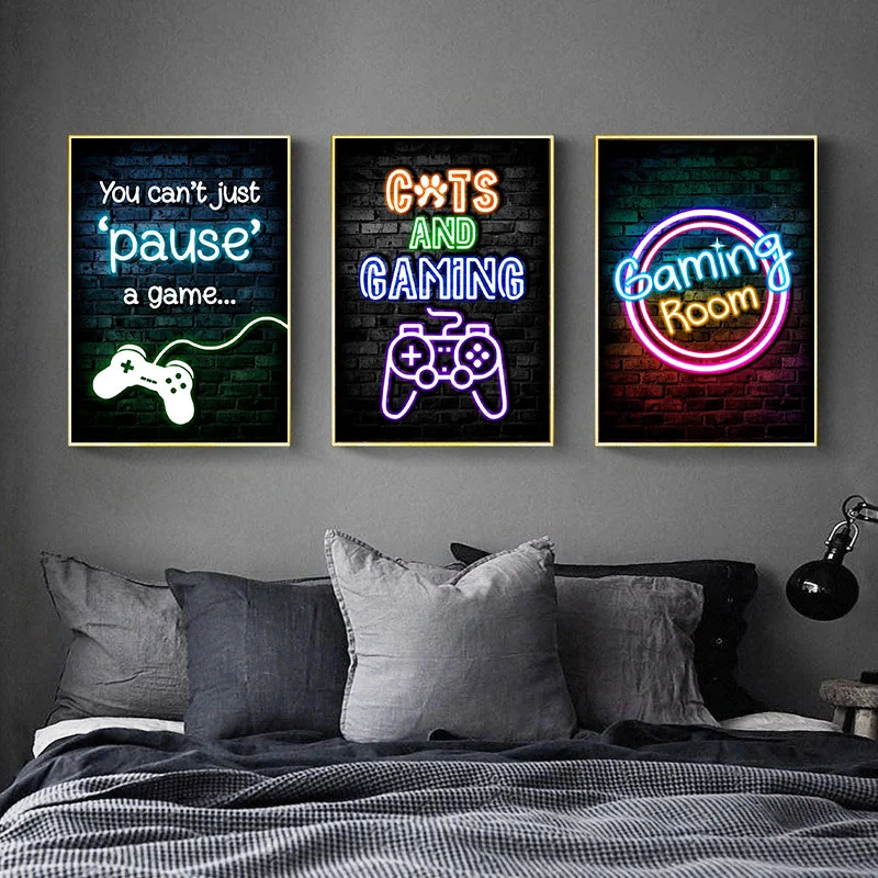 Poster Kanvas Gaming Neon Eat  - Esports Gaming Poster ulasan dan harga