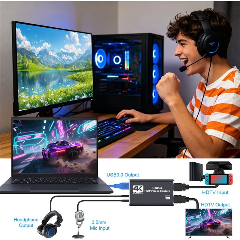 AT82-Game untuk Perekaman PC K - Capture Card 4K Hdmi ulasan dan harga